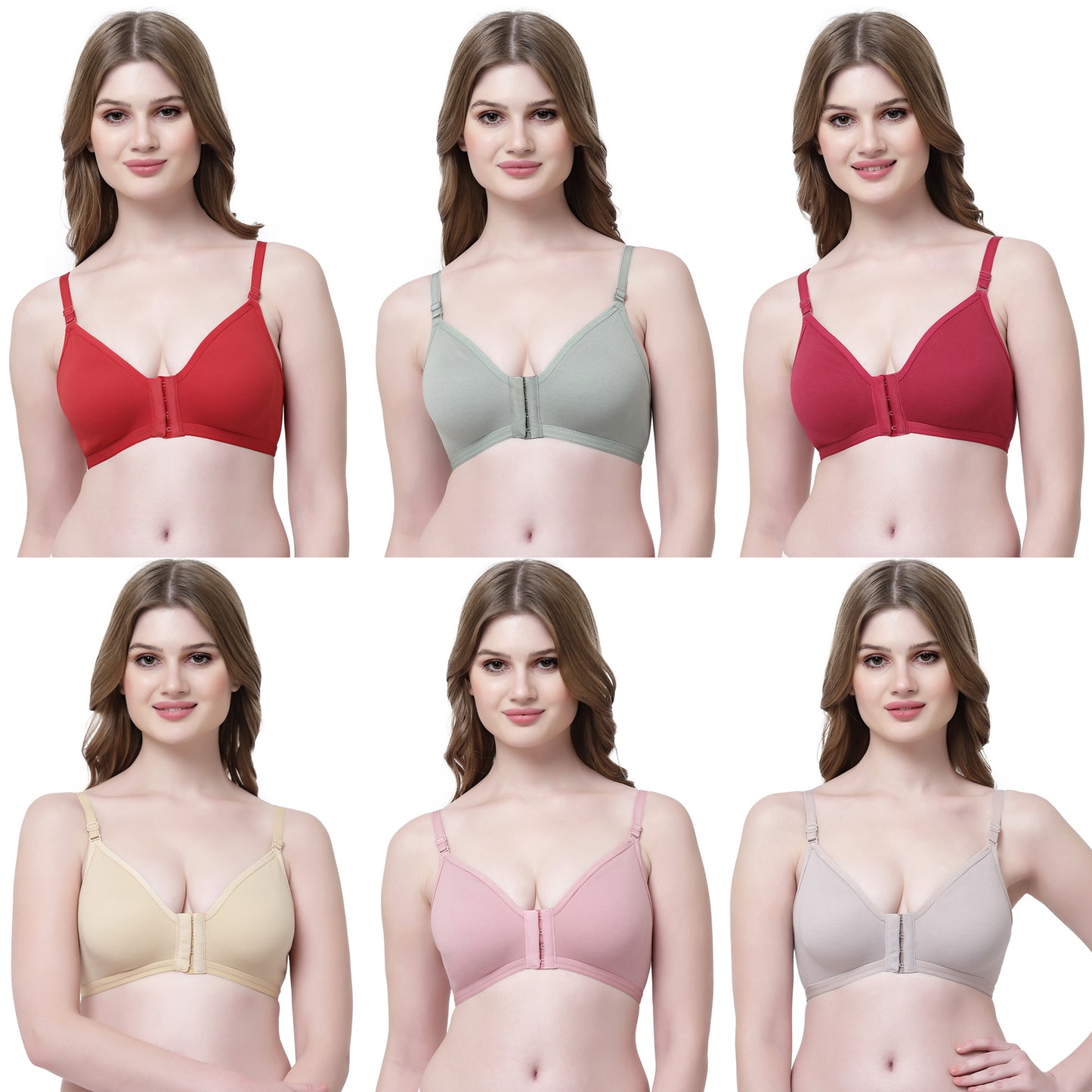 Pack Of 6 Full Coverage Non Padded Everyday Front Open Bra With All Day Comfort