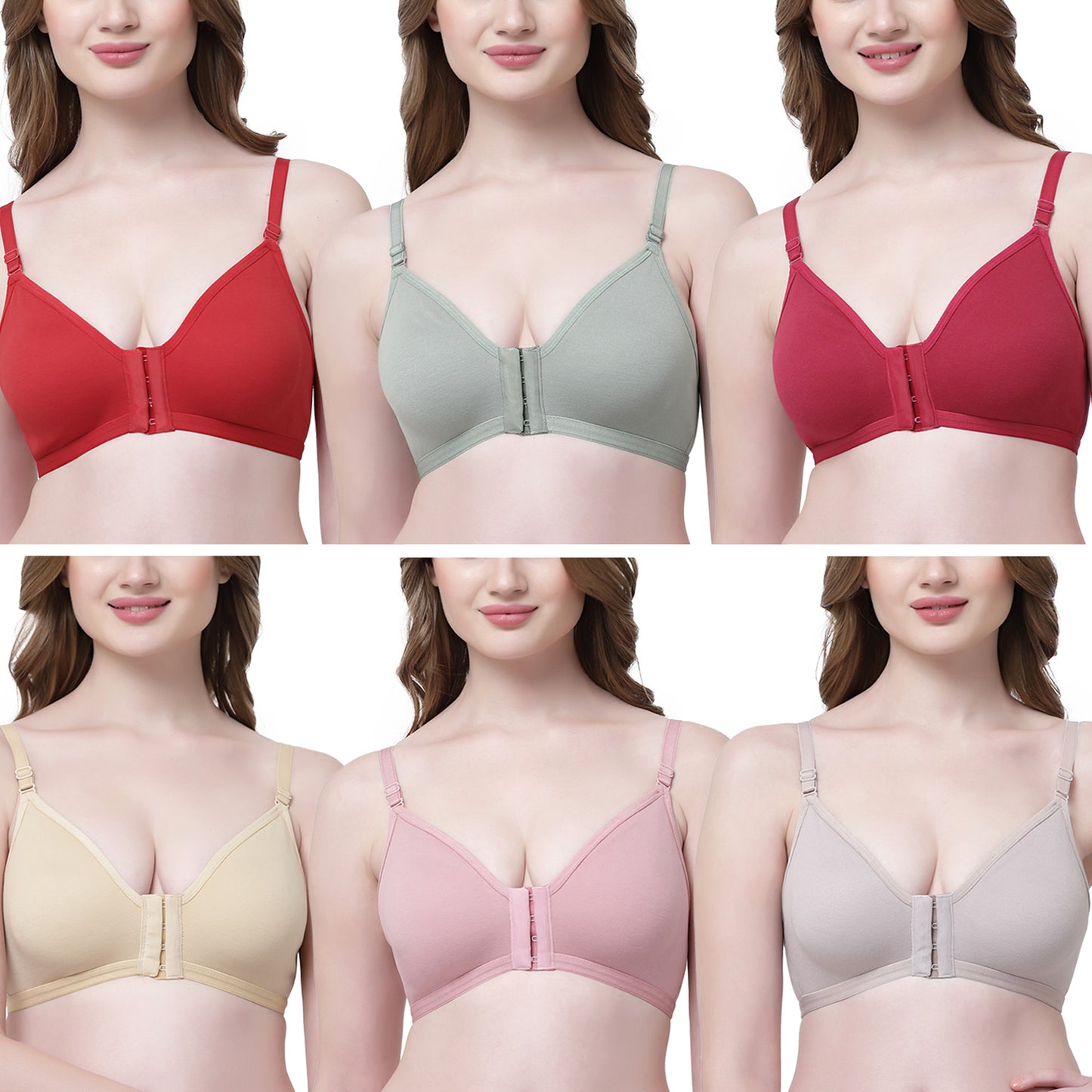 Pack Of 6 Full Coverage Non Padded Everyday Front Open Bra With All Day Comfort