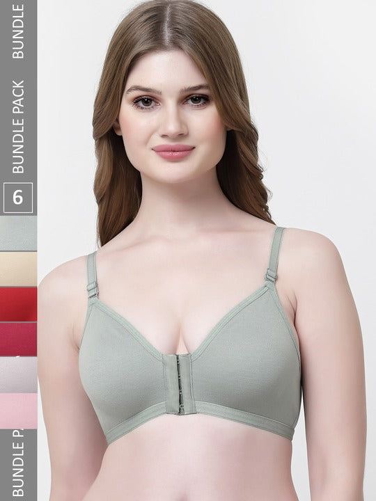 Pack Of 6 Full Coverage Non Padded Everyday Front Open Bra With All Day Comfort