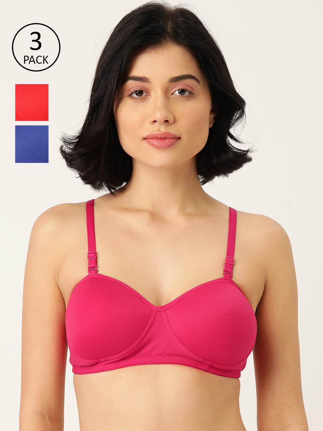 Pack of 3 Solid Non-Wired Lightly Padded T-shirt Bras