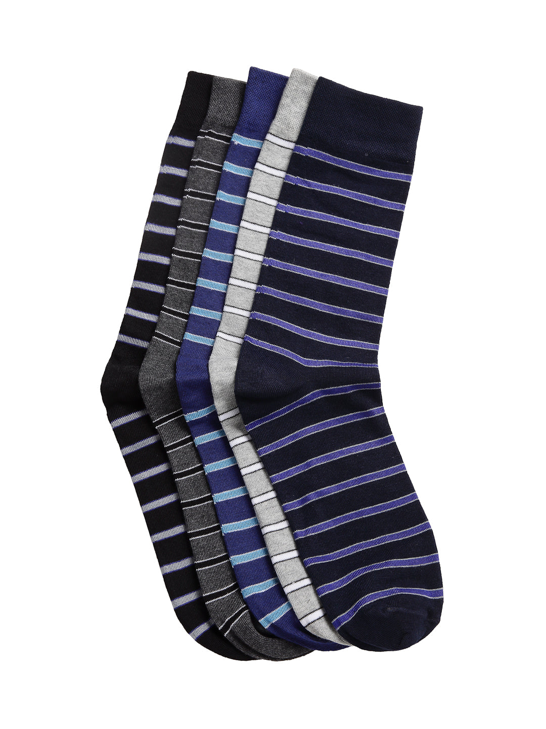 Texlon Men's Calf Length Cotton Spandex Socks (Multicolor, Free Size) - Pack of 5 Pairs