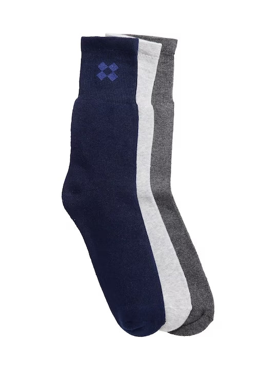Texlon Men's Thick Terry Calf length Socks (Free Size) (Multicolor) - Pack Of 3 Pair