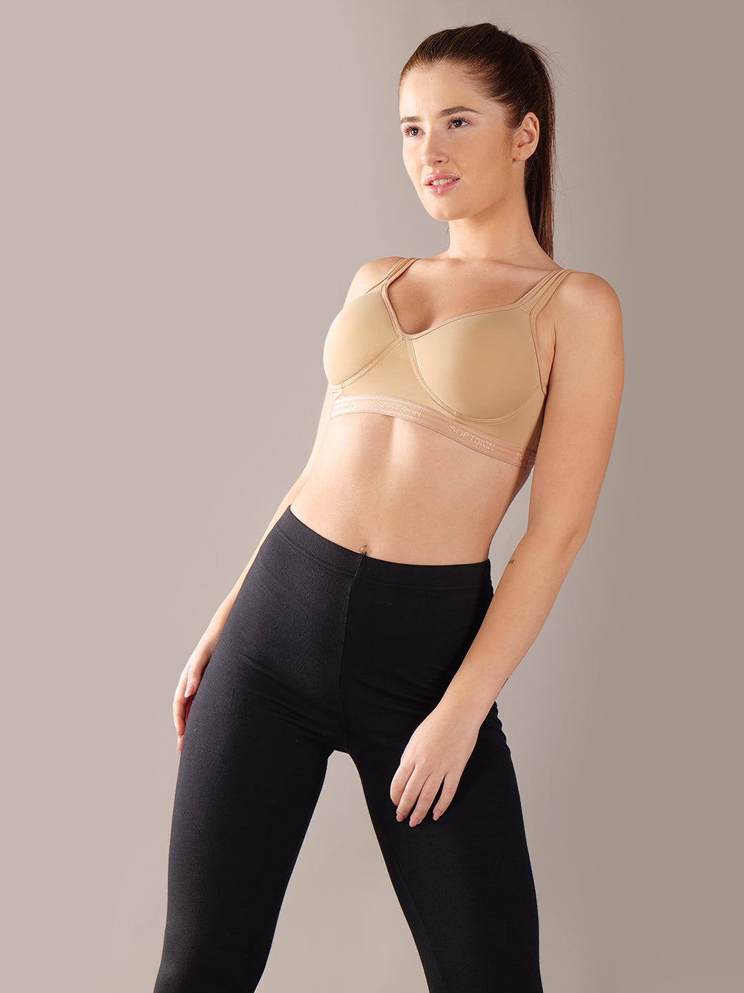 Softskin Pack of 3 Womens Nylon Spandex Padded Sports Bra