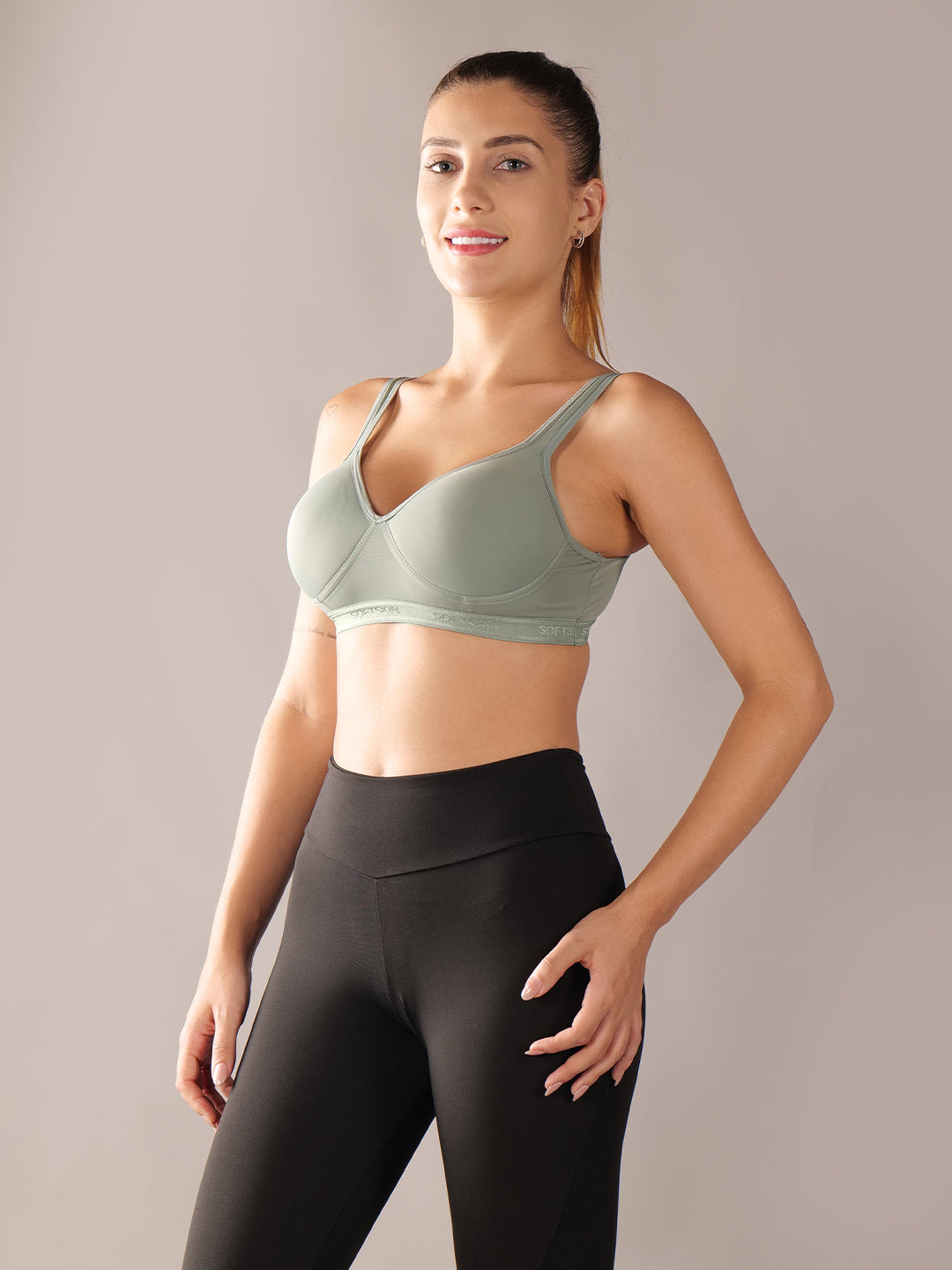 Softskin Pack of 3 Womens Nylon Spandex Padded Sports Bra