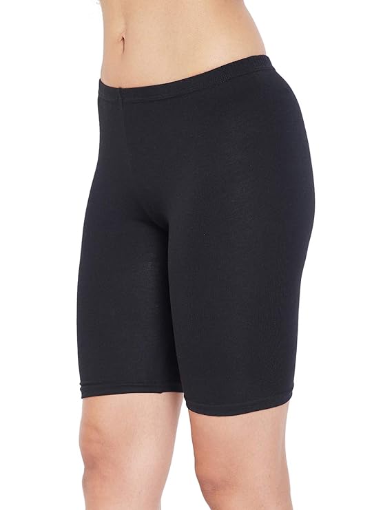 Women's Cotton Mid Waist Cycling Shorts with Inner Elastic