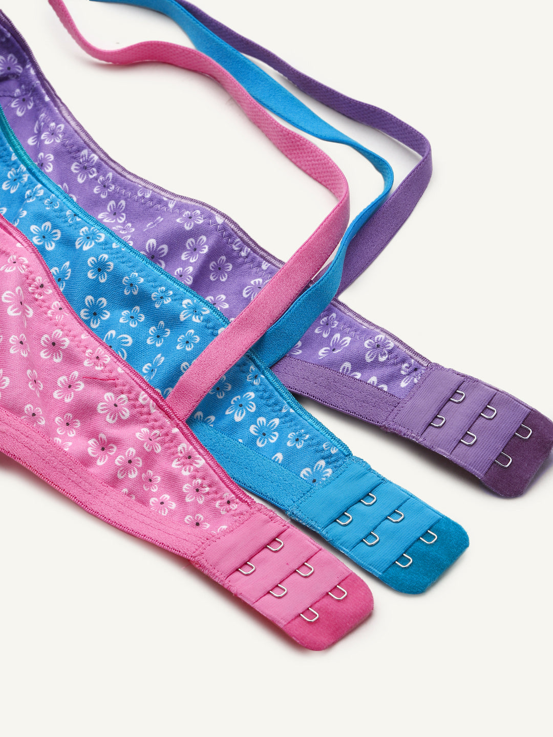 Pack of 3 Floral Print Non-Wired Non Padded Pure Cotton Everyday Bras