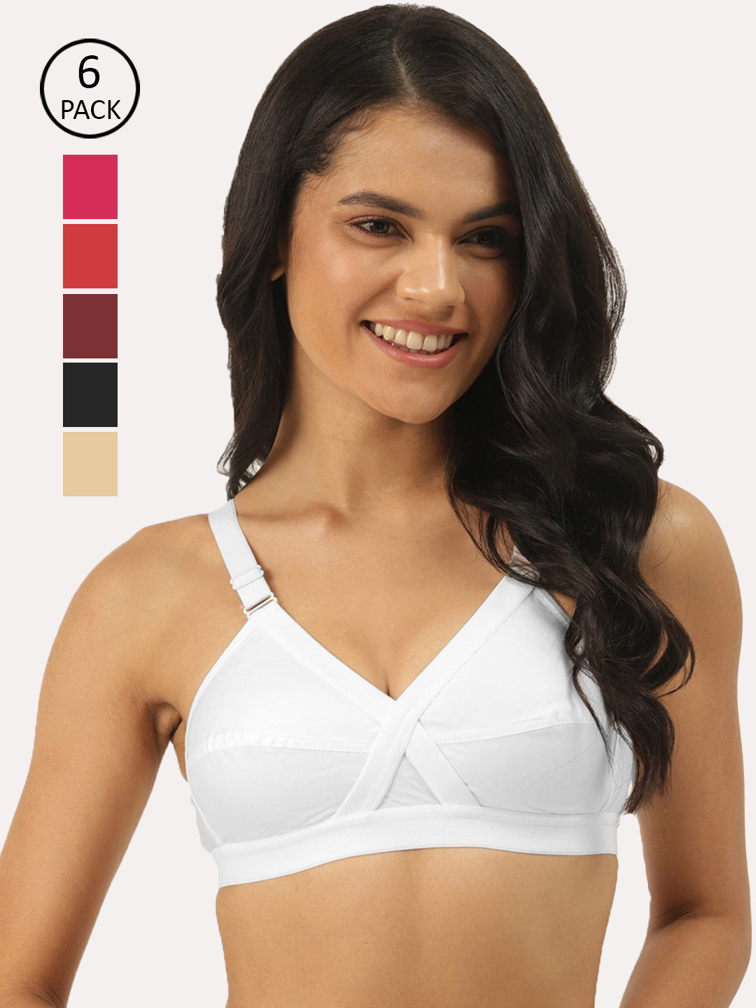 Women Pack of 6 Assorted Solid Full Coverage Cotton Bra