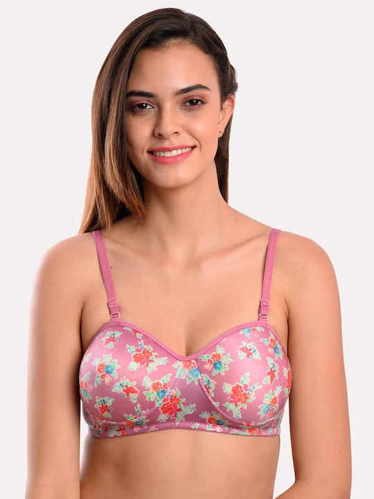 Pack of 3 Black & Pink Floral T-shirt Bra Lightly Padded