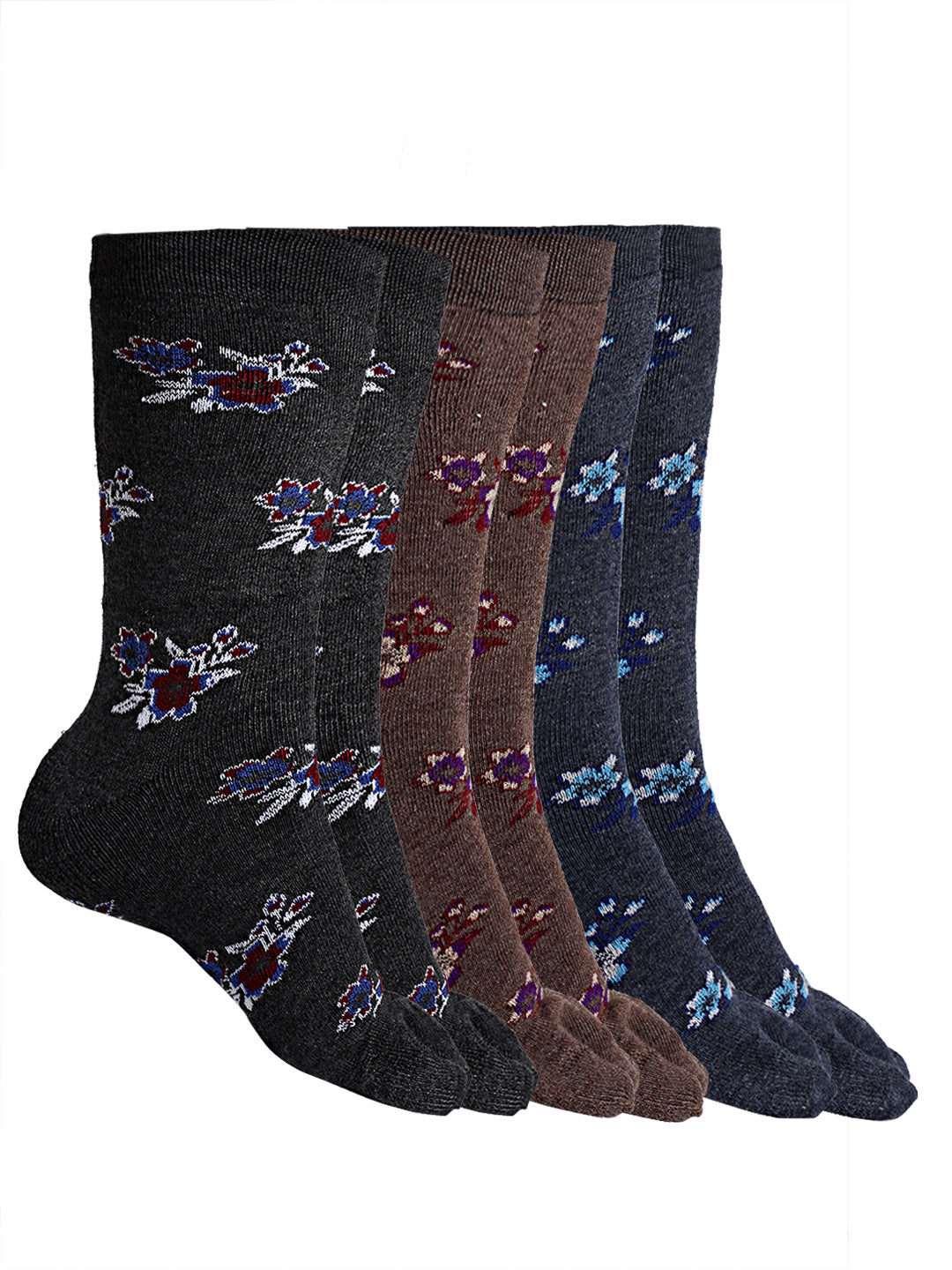 Texlon Women's Calf Length Towel Terry Thick Woolen Multicolored Thumb Socks(Pack of 3 Pairs)(Multicolored, Free Size)