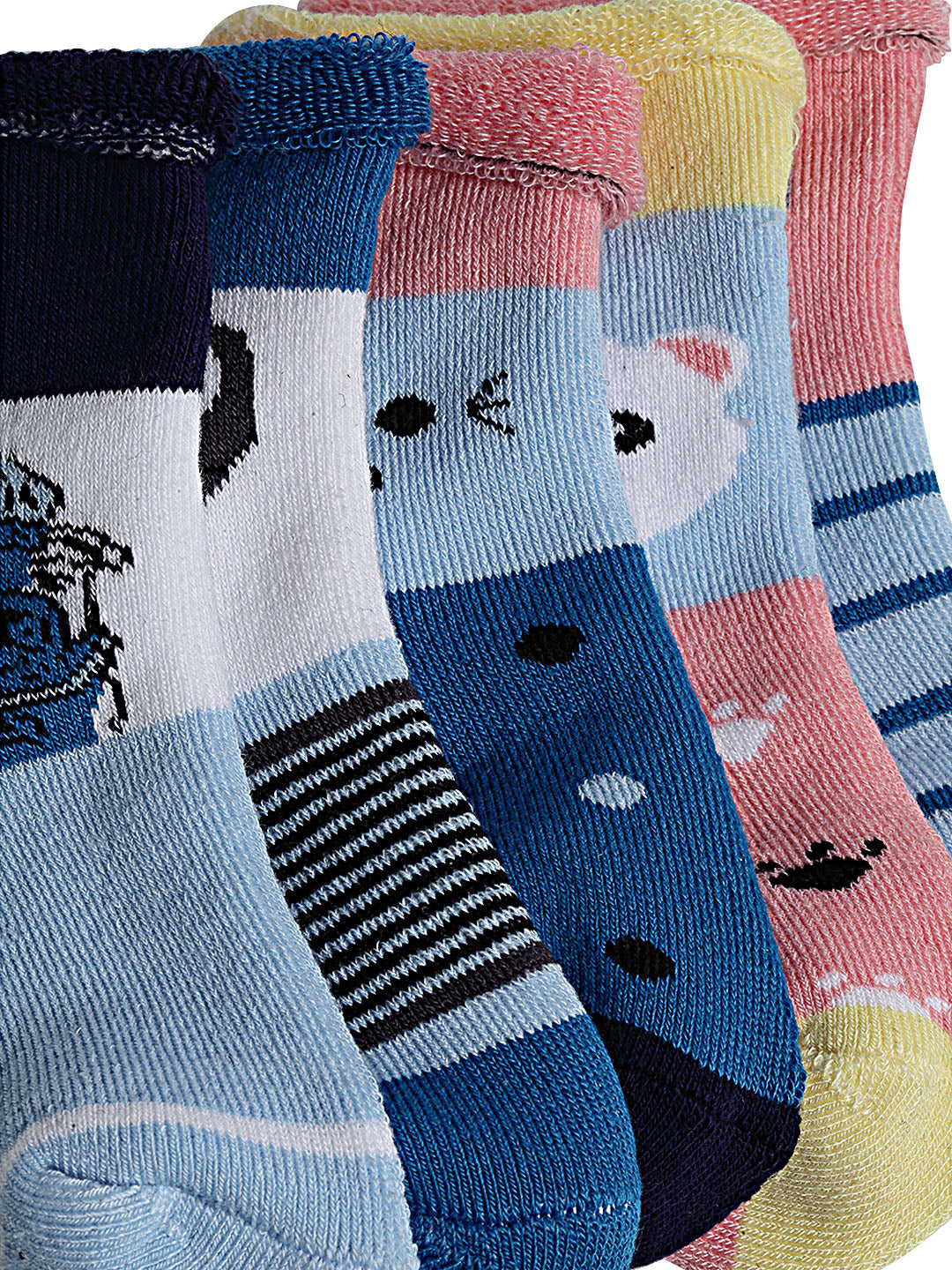 Texlon Kids Pack Of 5 Assorted Ankle-Length Socks