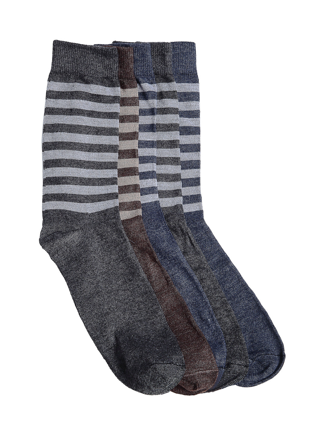 Texlon Men's Woolen Calf Length Striped Thick Winter Wear Socks (Multicolor, Free Size) - Pack of 5 Pairs