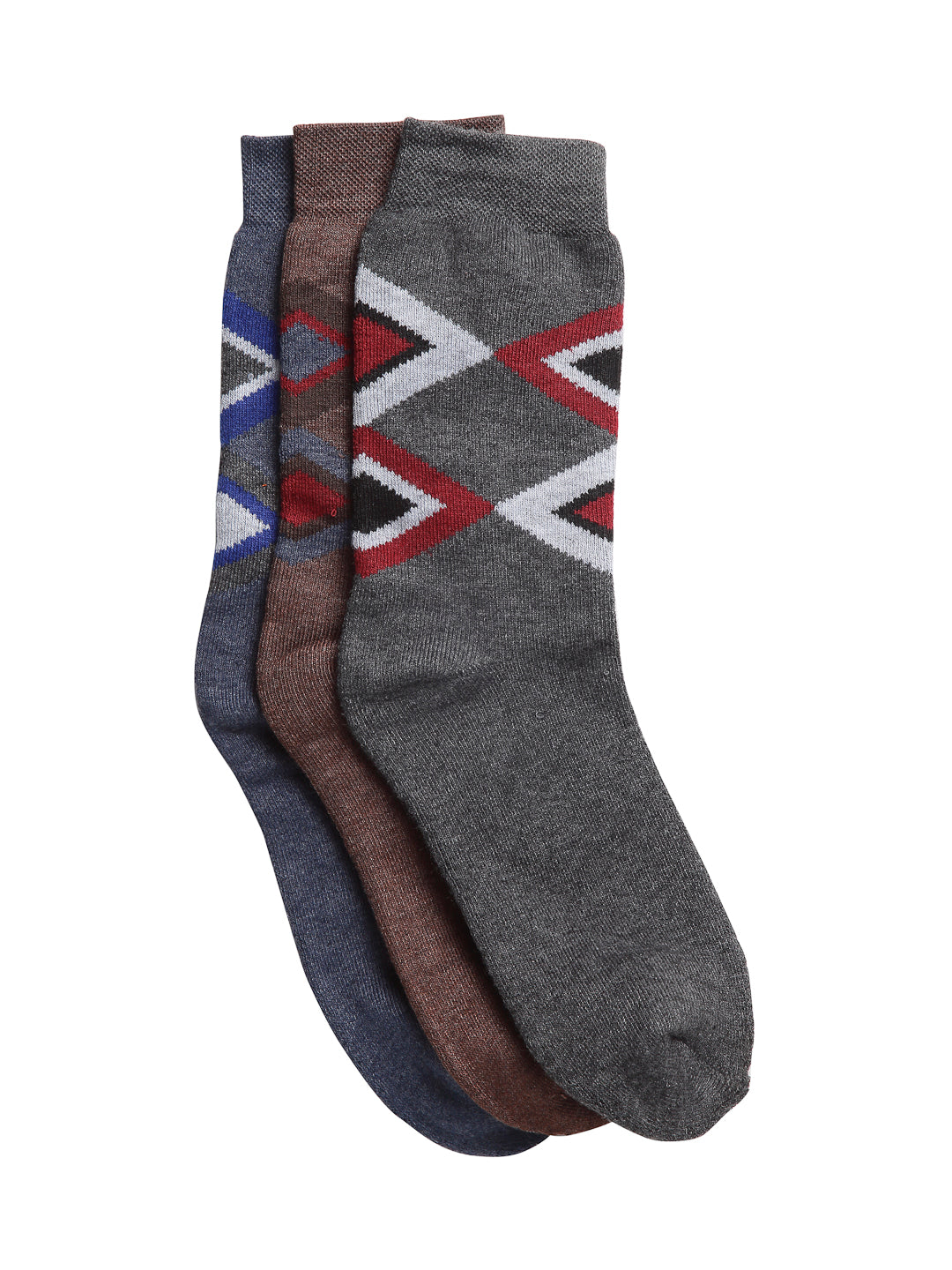 Texlon Men's Woolen Calf Length Towel Thick Warm Socks (Multicolour, Free Size) - Set of 3 Pairs