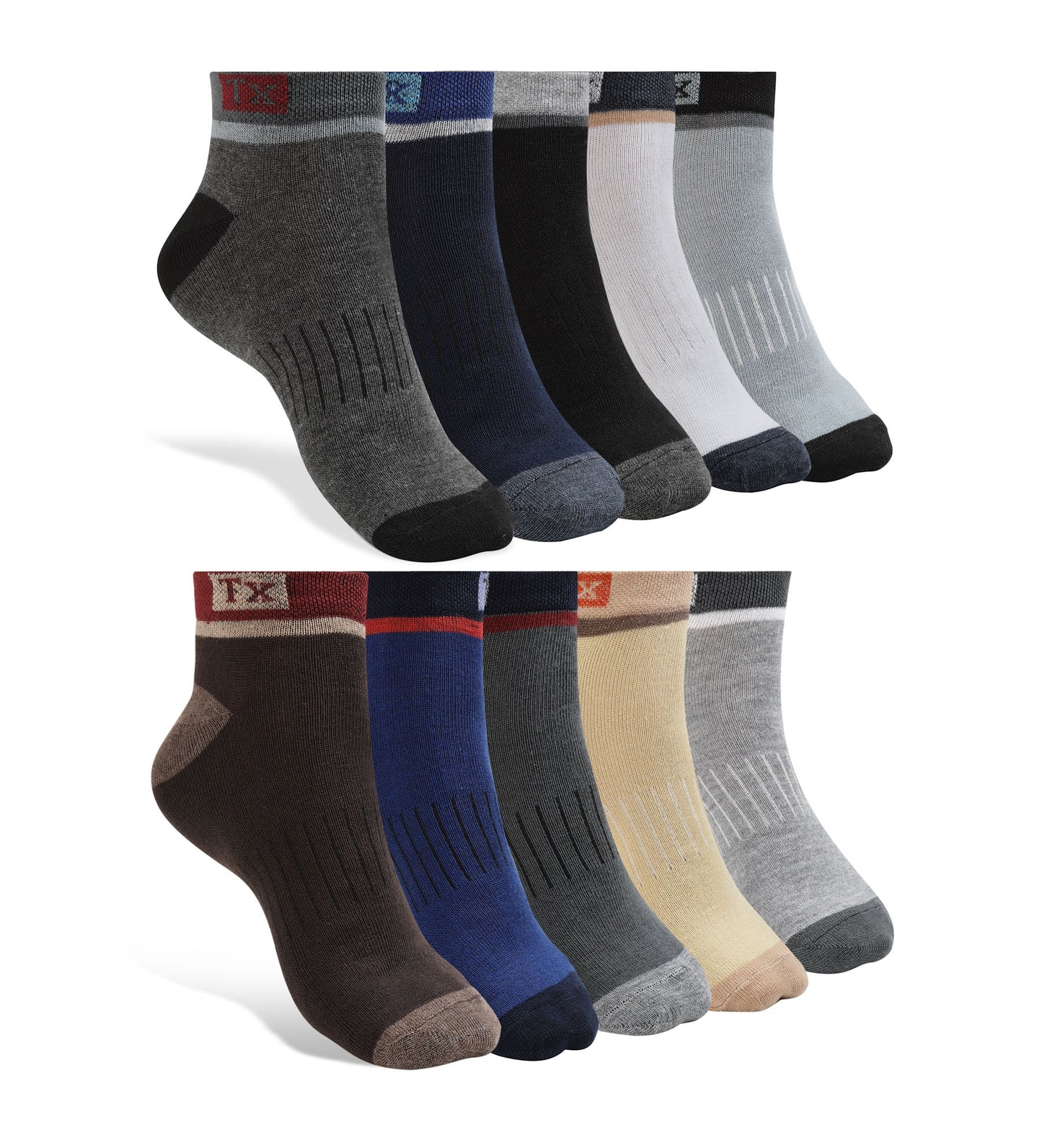 Texlon Men Ankle Length Cotton Blended Spandex Casual/Formal Socks Pack of 10