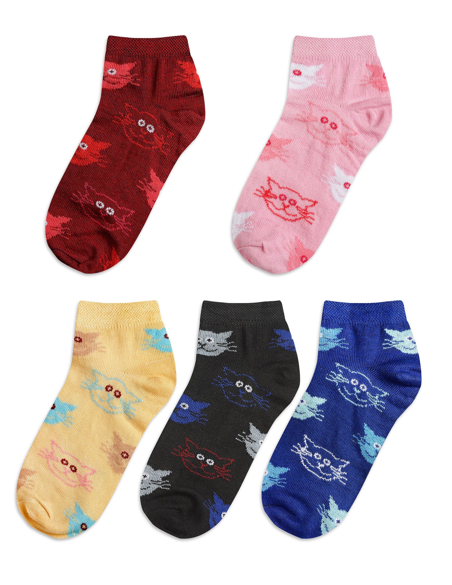 Texlon Ankle Length Blended Spandex Multicolor Socks For Kids Boys/Girls Pack of 5