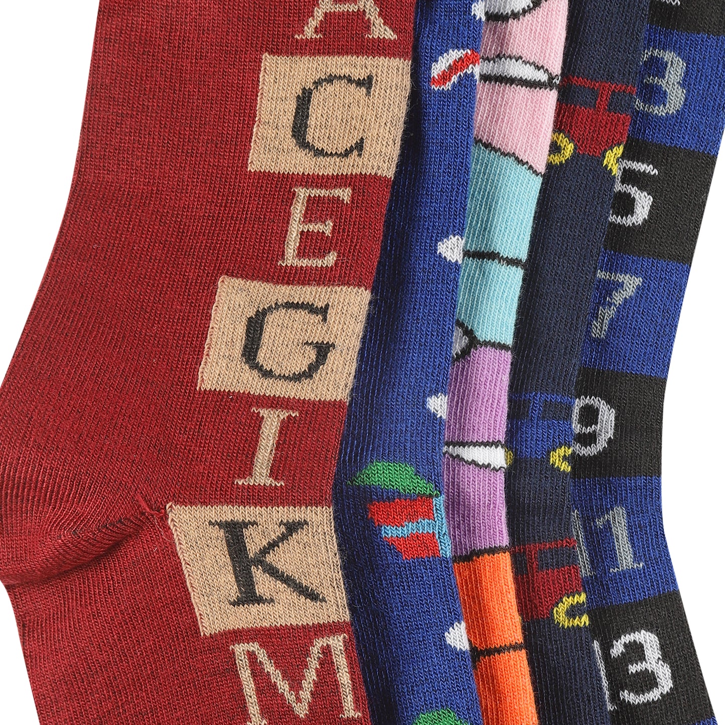 Texlon Calf Length Cotton Blended Spandex Multi design Multicolor Socks For Kids Boys/Girls Pack of 5