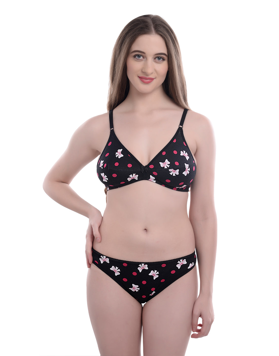 Softskin Womens Printed Soft Cotton Bra & Panty Set - Pack of 3