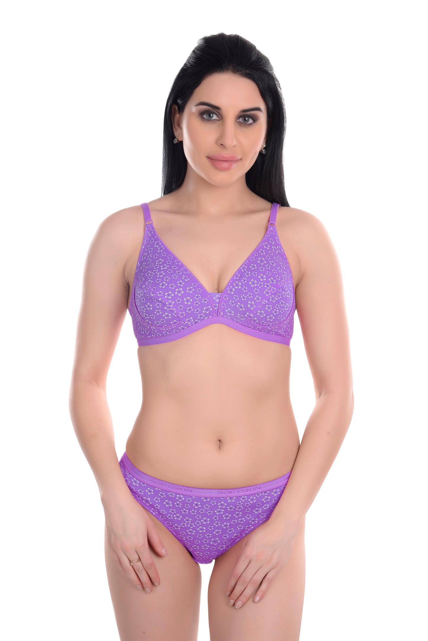 Softskin Womens Printed Cotton Bra & Panty Set - Pack of 3