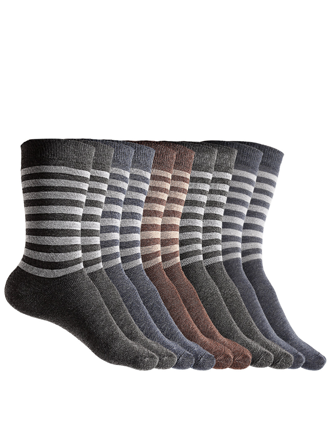 Texlon Men's Woolen Calf Length Striped Thick Winter Wear Socks (Multicolor, Free Size) - Pack of 5 Pairs