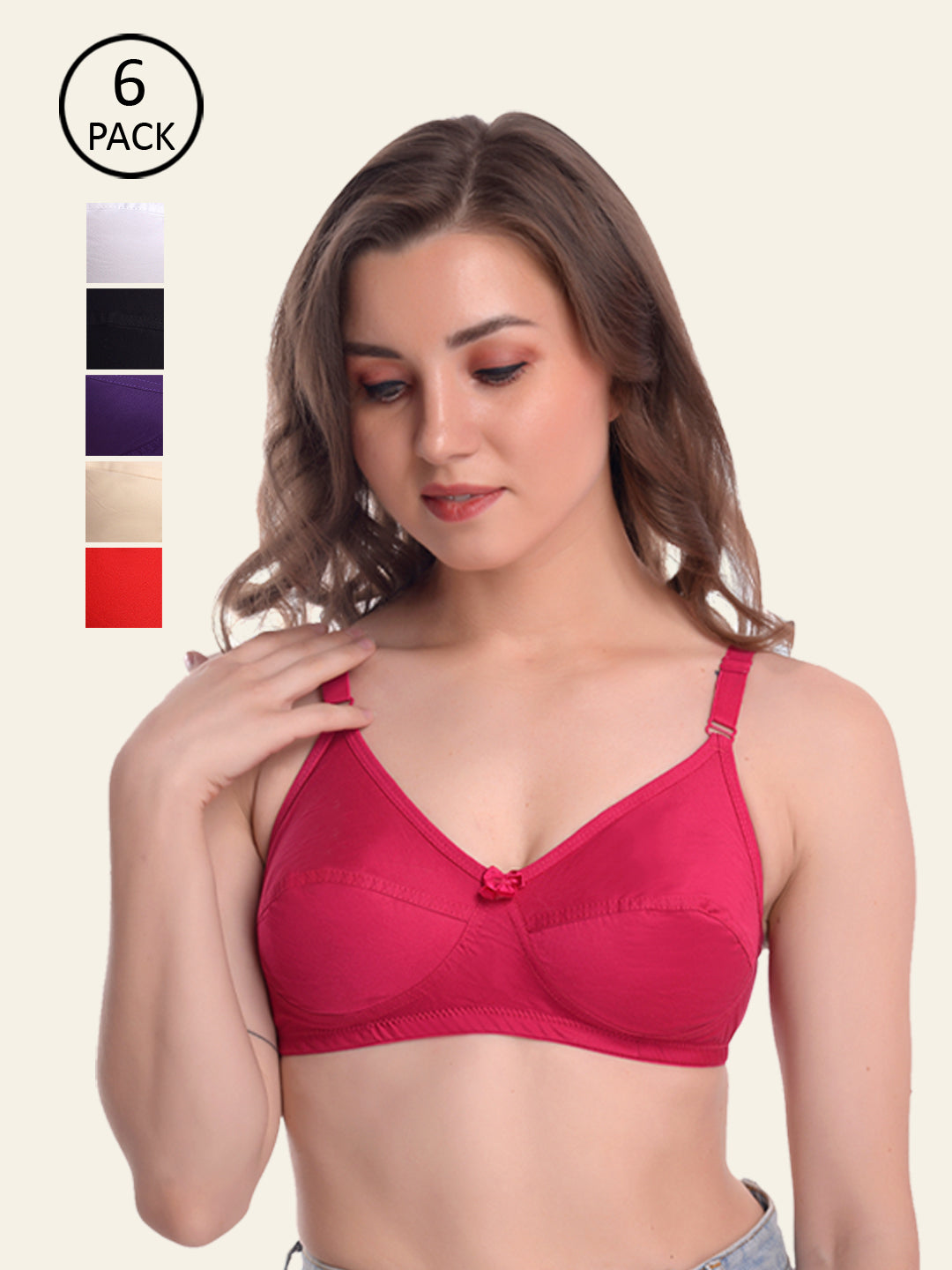 Pack Of 6 Non Padded & Non-Wired Everyday Bra
