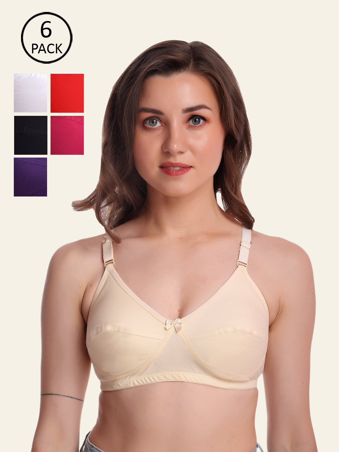 Pack Of 6 Non Padded & Non-Wired Everyday Bra