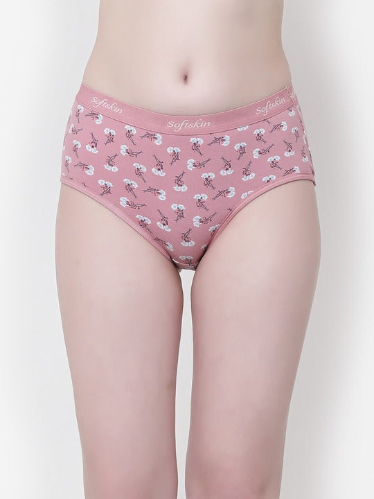 Floral Printed Mid-Rise Seamless Bikini Pink Panties
