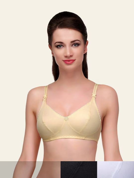 Pack of 3 Non Padded Full Coverage Beige Bra