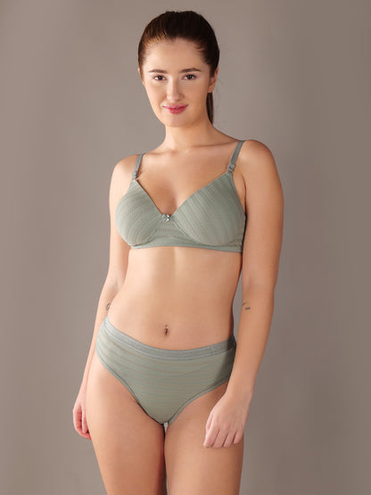 Softskin Seamless Padded Self Design Nylon Spandex Lingerie Set