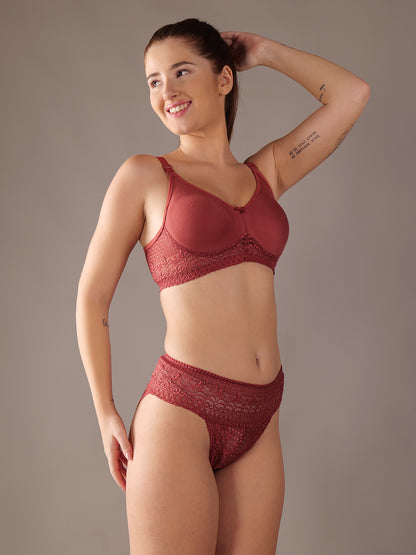 Softskin Pack of 3 Seamless Poly cotton and Lycra lace Lingerie Set