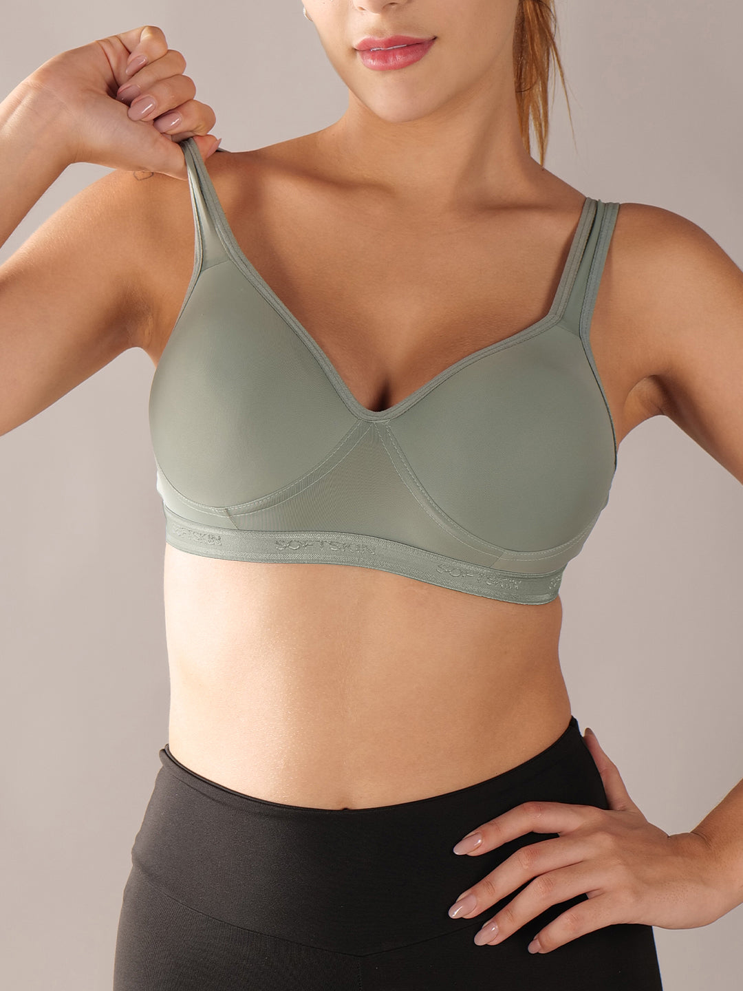 Softskin Pack of 3 Womens Nylon Spandex Padded Sports Bra