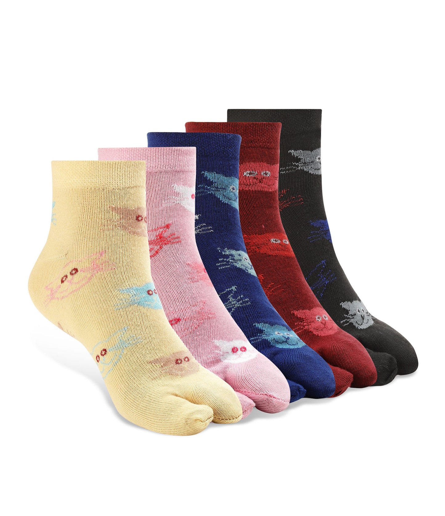Texlon Women Ankle Length Thumb Cotton Blended Spandex Printed Socks Pack of 5