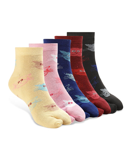 Texlon Women Ankle Length Thumb Cotton Blended Spandex Printed Socks Pack of 5