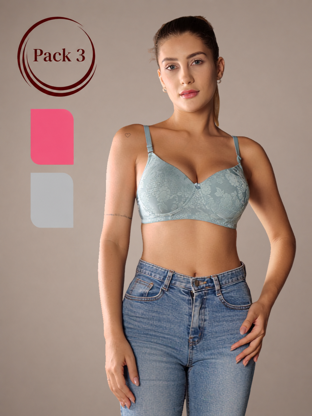 Softskin Pack Of 3 Women's Non-Wired Heavily Padded Nylon Spandex Lace Seamless T-Shirt Bra