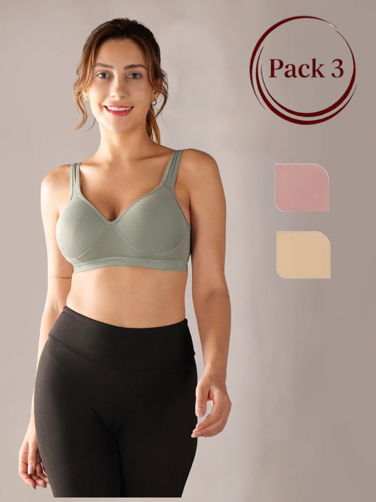 Softskin Pack of 3 Womens Nylon Spandex Padded Sports Bra
